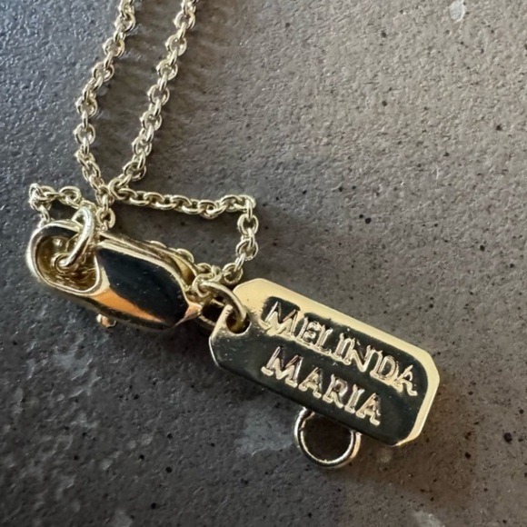 Melinda Maria Zodiac Script Pendant Necklace 18K Gold Plated CZ Stone- Capricorn - Picture 4 of 4